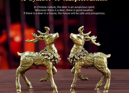 2Pcs Retro Brass Sika Deer Figurines Set Ideal for Home Office Decor