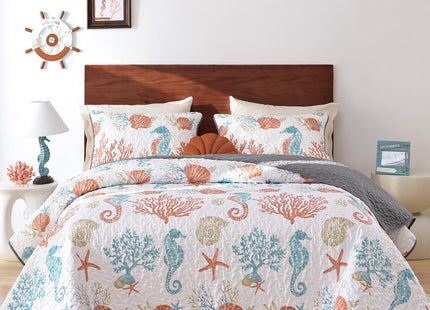 Djoymock Coastal Quilt Set King Size, 3 Pcs Beach Bedspread Coverlet Set