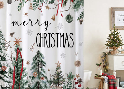 Baccessor Merry Christmas Shower Curtain 72x72 Inch Snow Pine Tree Bathroom
