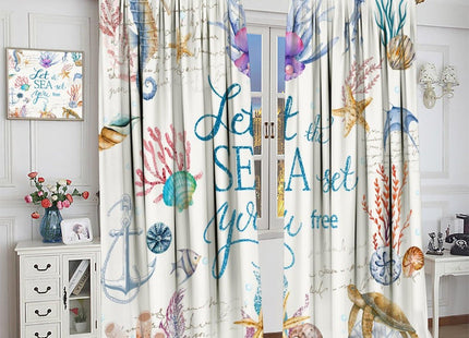 Ocean Animal Curtains for Kids,Watercolour Cartoon Underwater Coral Shells Seahorse Sea Turtle Water Plants Nautical Window Drapes for Boys Girls Nursery Bedroom Living Room 42x45in（No Blackout）