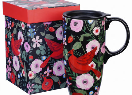 Topadorn 17oz Ceramic Travel Mug with Lid, Red Cardinal Bird Coffee Mug