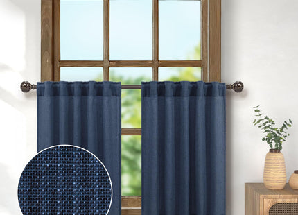 Pitalk Navy Blue Linen Kitchen Curtains for Windows Over Sink 2 Panels Back Tab Pocket Nautical Coastal Beach Small Bathroom Curtain for Short Window Bedroom Valance Mini 36x24 Length Dark Blue Indigo