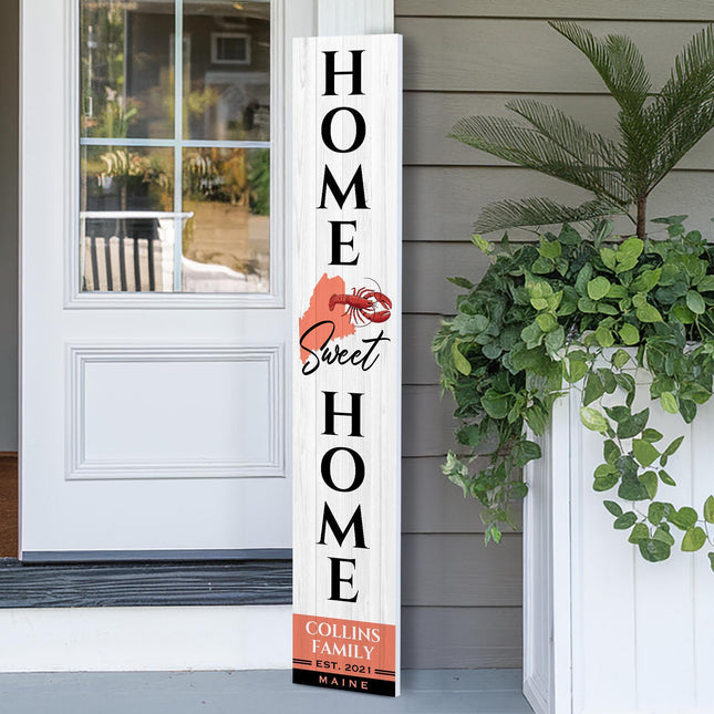 Personalized Maine Welcome Sign for Front Porch, Custom Home Sweet Home Welcome Sign with Family Name and State, Welcome Home Decorations for Outdoors, 48x8" PVC Sign (ME)