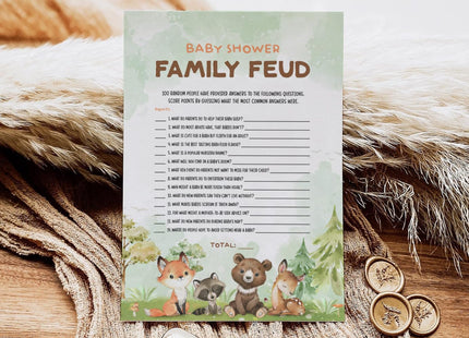 50 Baby Shower Family Feud Game Cards, Woodland Baby Shower Games Activity for Girl or Boy, Gender Neutral, Woodland Theme