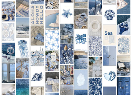 FYSUIMU 50Pcs Coastal Wall Collage Kit Art Print Aesthetic Blue Coastal Beach Surf Wall Decor for Bedroom Dorm Preppy Room Home Decor, 4 x 6 Inch