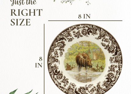 Spode Woodland Majestic Moose 8-Inch Salad Plate - Woodland Animal Design, Made in England, Festive Fine Earthenware for Holiday Table Settings, Dishwasher, Microwave & Warm Oven Safe to 225°F