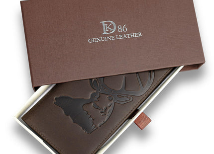 DK86 Deer Long Wallet For Men Full Grain Leather Rfid Blocking Rodeo Wallet Bifold Wallet Deer Wallet, Coffee