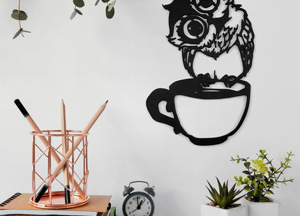 Owl Wood Wall Art, Owl Wall Decor, Coffee Wall Decor, Black Wooden Owl Decorations, Office, Living Room , Bedroom , Kitchen Wall Hanging Decor, Great Gifts