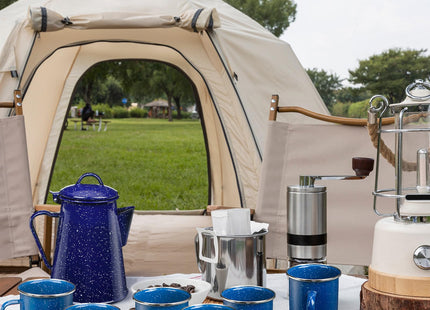 Dandat 60 oz Enamel Coffee Pot Set with 6 Pcs 12oz Mug, Blue Campfire