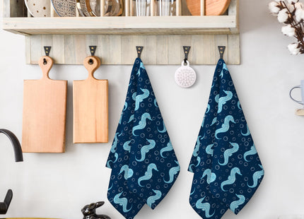 Seahorse Beach Themed Kitchen Dish Towels Decorative Set of 2, Absorbent Hand Drying Baking Cooking Cloth, Nautical Tea Towels Hand Towels for Kitchen Bathroom,Seahorse Kitchen Decor