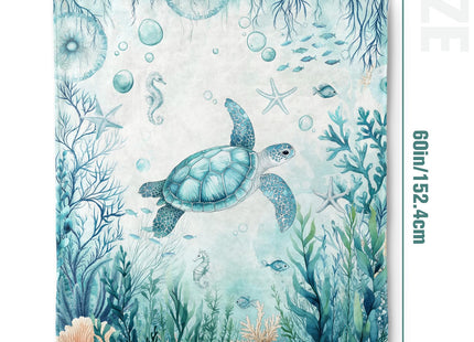 Jekeno Turtle Gifts Blanket Watercolor Ocean Sea Turtle Coral Throw Blanket