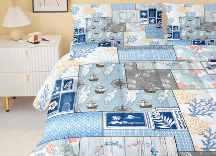 QOOMO Coastal Beach Themed Comforter Set for Boys Girls Kids Nautical Ocean Life Twin Size Bedding Set Super Soft Quilt with 1 Comforter and 2 Pillowcases Lightweight Microfiber for All Seasons