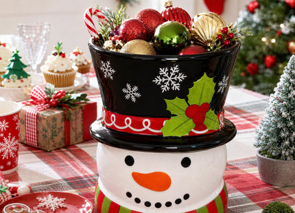 Taesun Snowman Ceramic Utensil Holder, Christmas Kitchen Decor, 3D Snowman Countertop Storage Crock, Xmas Decorative Container for Cooking Utensils, Holiday Tabletop Home Party Decoration
