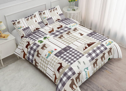 Datura Home Happy Camper Comforter Set Rustic Lodge and Camper Deer Printed Quilt Bedding Set with 1 Comforter and 2 Pillowcases for Boys and Girls Bedroom All Season Queen
