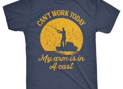 Funny T Shirt I Can't Work Today My Arm is in A Cast Fishing Tee Navy M