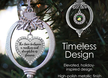Inspired Silver - Maine - Silver Christmas Ornament - Pave Heart Charm Christmas Tree Ornament with Cubic Zirconia - Holiday Hanging Decoration