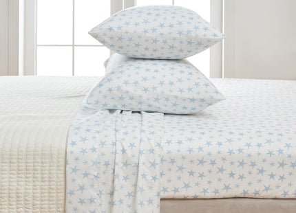 Great Bay Home Twin Coastal Microfiber Sheet Set - 3-Piece Nautical-Printed, Ultra-Soft Sheets - Beach-Themed Bedding Sheets & Pillowcases (Starfish - Blue)