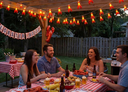 Baquler 2 Pcs 10ft 20 LED Lobster Decorations and Lobsters with Beer String Lights, Crawfish Boil Party Supplies Seafood Boil Party Decors for Summer Camping Mardi Gras Birthday Patio (Lobster)