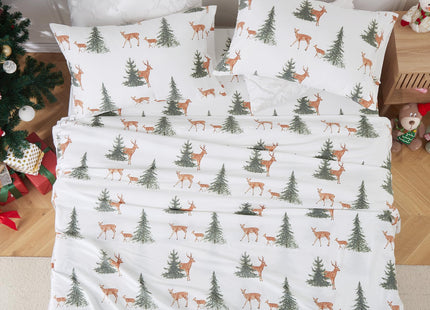 CAROMIO Christmas Sheets Twin, 100% Cotton Flannel Printed Bed Sheet Set, Soft Heavyweight Brushed Flannel, 16 Inches Deep Pocket Winter Warm Sheets 3 Piece (Forest, Twin)