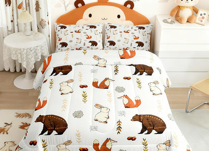 Feelyou Jungle Animal Comforter Set Twin Size Cute Bear Bedding Set Cabin