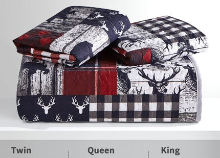 UMCHORD Cabin Quilt Sets King, Christmas Patchwork Rustic Lodge Deer Quilt Bedding Set, All Season Lightweight Reversible Bedspread Coverlet with 2 Pillow Shams