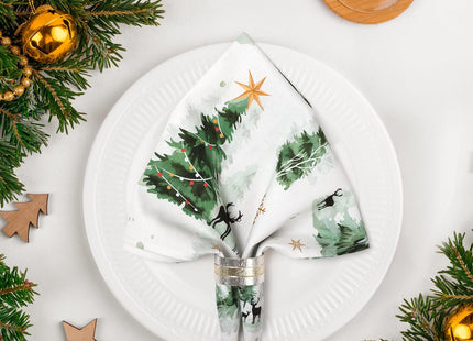 Arquiel Winter Woodland Pine Tree Cloth Napkins Set of 4, 100% Cotton