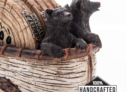 Cabin Obsession Bear Coasters - Set of 6 Full Size Rustic Coasters in Handmade Canoe with Adorable Black Bear Figurines - Log Cabin Decorations, Rustic Lodge Decor for The Home