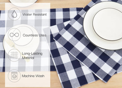 PurpleEssences Plaid Placemats 13x19 in Buffalo Plaid - Blue & White