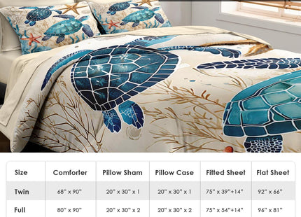 Pamnest Queen Comforter Set with Sheets, 7 Pieces Ocean Coral Bedding
