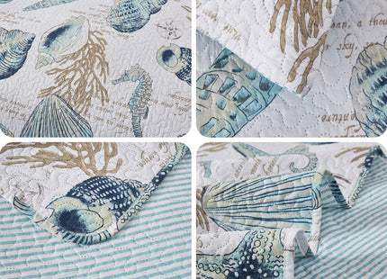 Oliven 3 Pcs Beach Shell Bedspread Queen/Full Size Ocean Theme Seashell Conch Summer Quilt