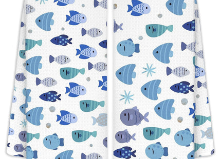 CIOJUNE Cute Coastal Beach Fish Decorative Dish Hand Towels for Bathroom Kitchen Set of 2 - Coastal Beach Fish Bathroom Kitchen Decor, 16x24 in