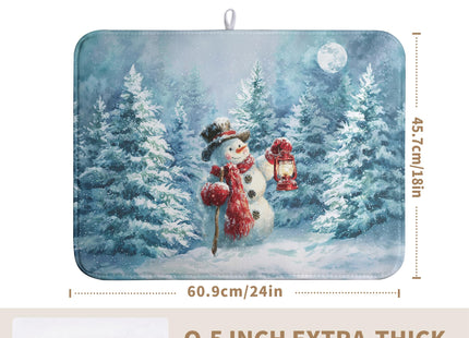 Winter Blue Snowman Dish Drying Mat Christmas Pine Tree Large Kitchen Mats Dish Drying Pad Xmas Absorbent Dish Dryer Mat for Kitchen Countertops Microfiber Drainer Pad Dish Drying Mats (18x24 in)
