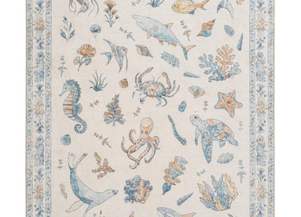 Weaverlane Beachy Coastal 5x7 Washable Nursery Rug (Blue Multi, 5' x 7')
