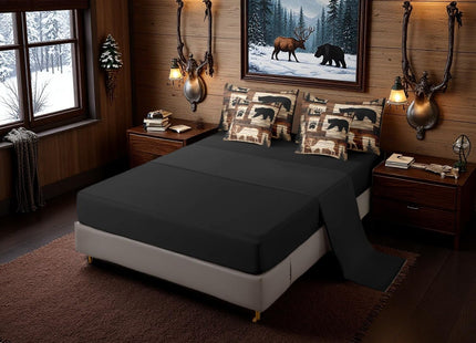 Erosebridal Rustic Cabin Patchwork Twin Bedding Set 7-Piece for Home, Hunting Camping Animal Comforter Set with Sheets, Bear Deer Forest Wildlife Bed in A Bag, Farmhouse Country Lodge Bed Sets