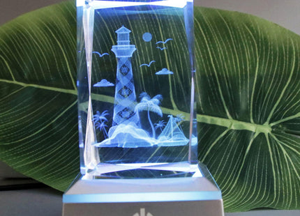 vskikris 3D Laser Crystal Lighthouse Seabird Coast Cube with LED Stand Base - 3D Engraving Light House Decorations for Home Lighthouse Gifts - Crystal Night Lamp with Adjustable LED Lights
