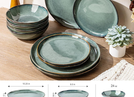GBHOME Stoneware Dinnerware Sets for 6,18 Piece Rustic Plates and Bowls Set