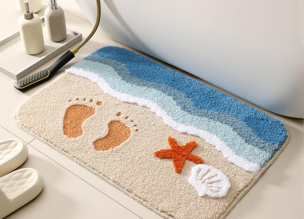 WENBOER Beach Bath Mat, Coastal Bathroom Rug, Soft Microfiber, 16x24 Inch