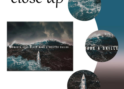 PSYYSP Sailboat Motivational Canvas Wall Art, Dramatic Storm Wave Decor