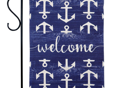 Trendin Nautical Garden Flag 12x18 Double Sided Anchor Small Yard Flags for Outside Burlap Outdoor Nautical Flags Decor Farmhouse Beach Decorations Dark Blue PG012