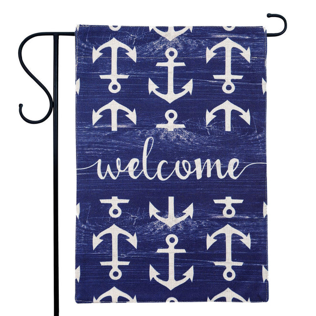 Trendin Nautical Garden Flag 12x18 Double Sided Anchor Small Yard Flags for Outside Burlap Outdoor Nautical Flags Decor Farmhouse Beach Decorations Dark Blue PG012