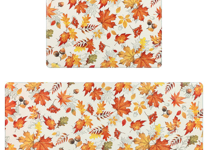 SHACOS Fall Anti Fatigue Kitchen Mats Orange Maple & Acorn 17x27.5+17x47