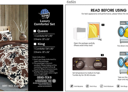 Cow Print Comforter Western theme cowboy Set Milk Cow Print brown black cream color ranch farmhouse rustic lodge Bedding Reversible matching pillow shams included western comforter set queen (Queen)