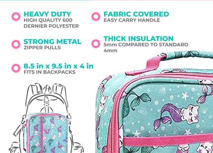 kinsho Bento Lunch Box Set with Thermo Bag & Ice Pack Pink Aqua Cat Mermaid