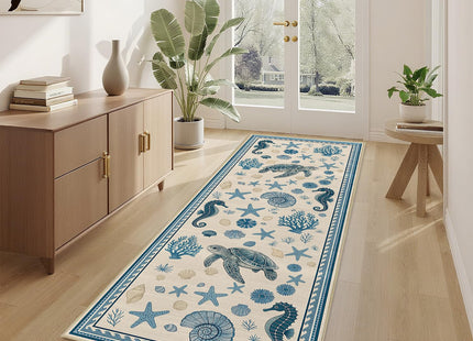 Coastal Nautical 2x6 Runner Rug for Hallway Kitchen Bedroom Beach Theme