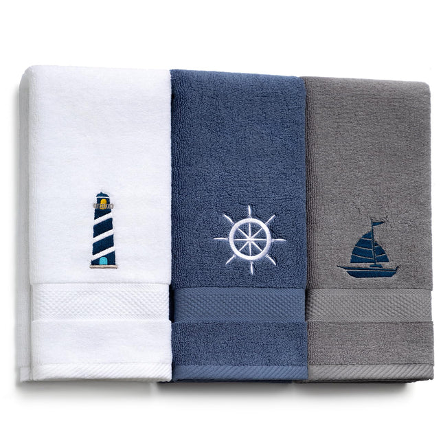 HunnmingRe 3 Pcs Nautical Hand Towels 13.3 x 28.4'' Coastal Bathroom Decor