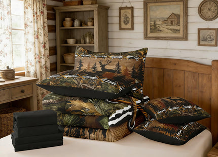 Erosebridal Deer 7 Piece Comforter Set Full Bed in a Bag | Country Camo Bedding Sets Mens Elk Moose Comforter and Sheet Set, Deer Comforter Set Woodland Animals Farmhouse Bed Sets,Cabin Hunting Decor