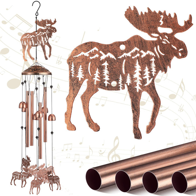 VioraWhite Moose Wind Chimes Decorations Gifts for Women Men Mom Wife Grandma Birthday Gifts Metal Moose Wind Chimes for Outside Indoors, Lawn, Patio, Home, Porch, Yard Decor, Garden Decor