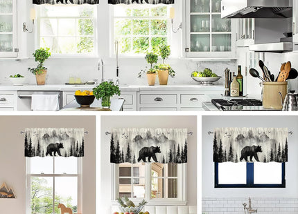 Twistmyst Bear Valance Curtains,Rod Pocket Valances for Windows,Small Window Treatment Valances for Kitchen,Living Room,Bedroom,Bathroom,Home Decor,18x54 Inch,1 Panel,Rustic Cabin Forest