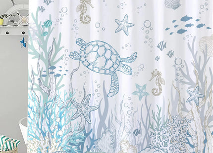 Lifeella Nautical Coastal Turtle Shower Curtain, Coral Starfish Seashell Ocean Themed Bathroom Curtain, Underwater Seahorse Bathroom Decor Blue 72 x 72 inch