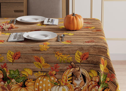 XCHI Fall Squirrel Pumpkin Rectangle Tablecloth Decorations 60x84 Inch